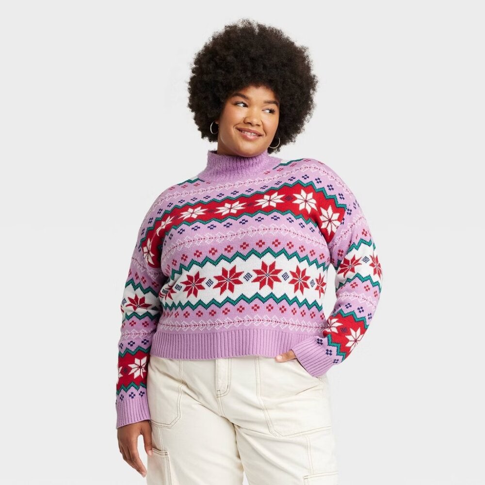New! Women's Argyle Graphic Holiday Sweater - Purple/Pink/Red